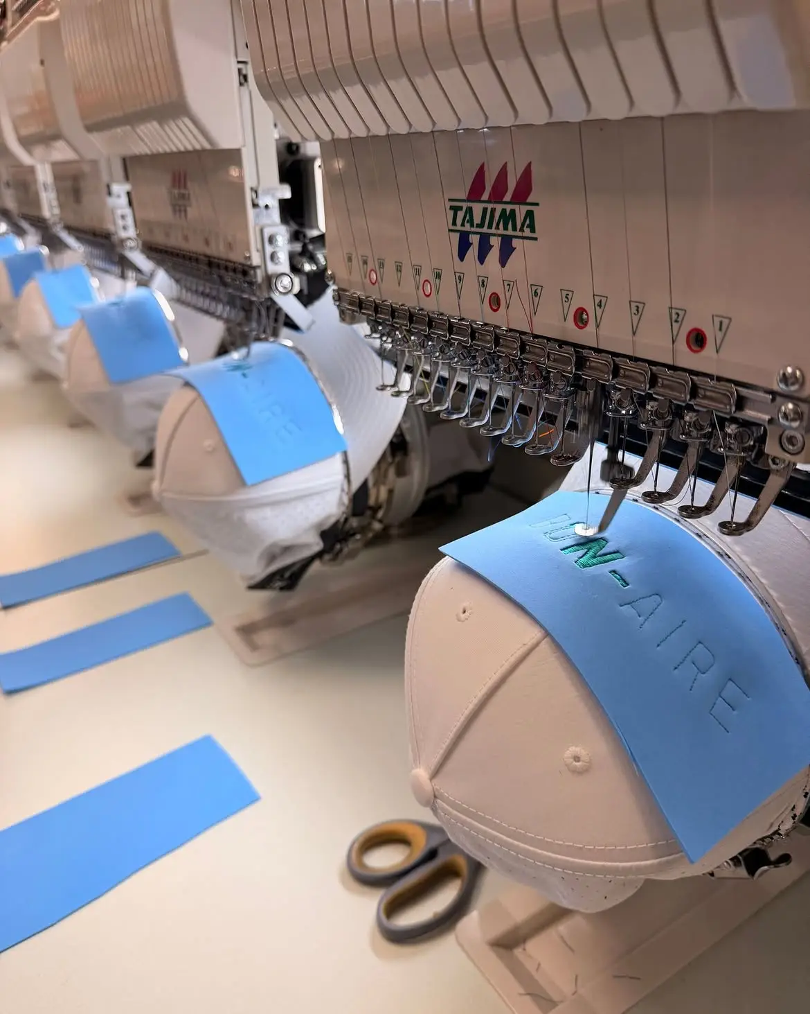 Caps on the embroidery machine mid-run