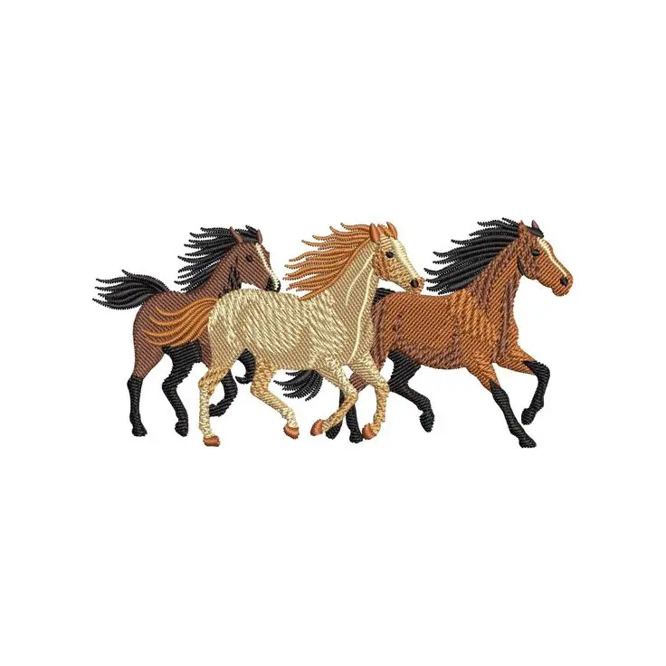 Three running horses embroidered