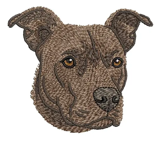 Photo-realistic embroidered dog portrait